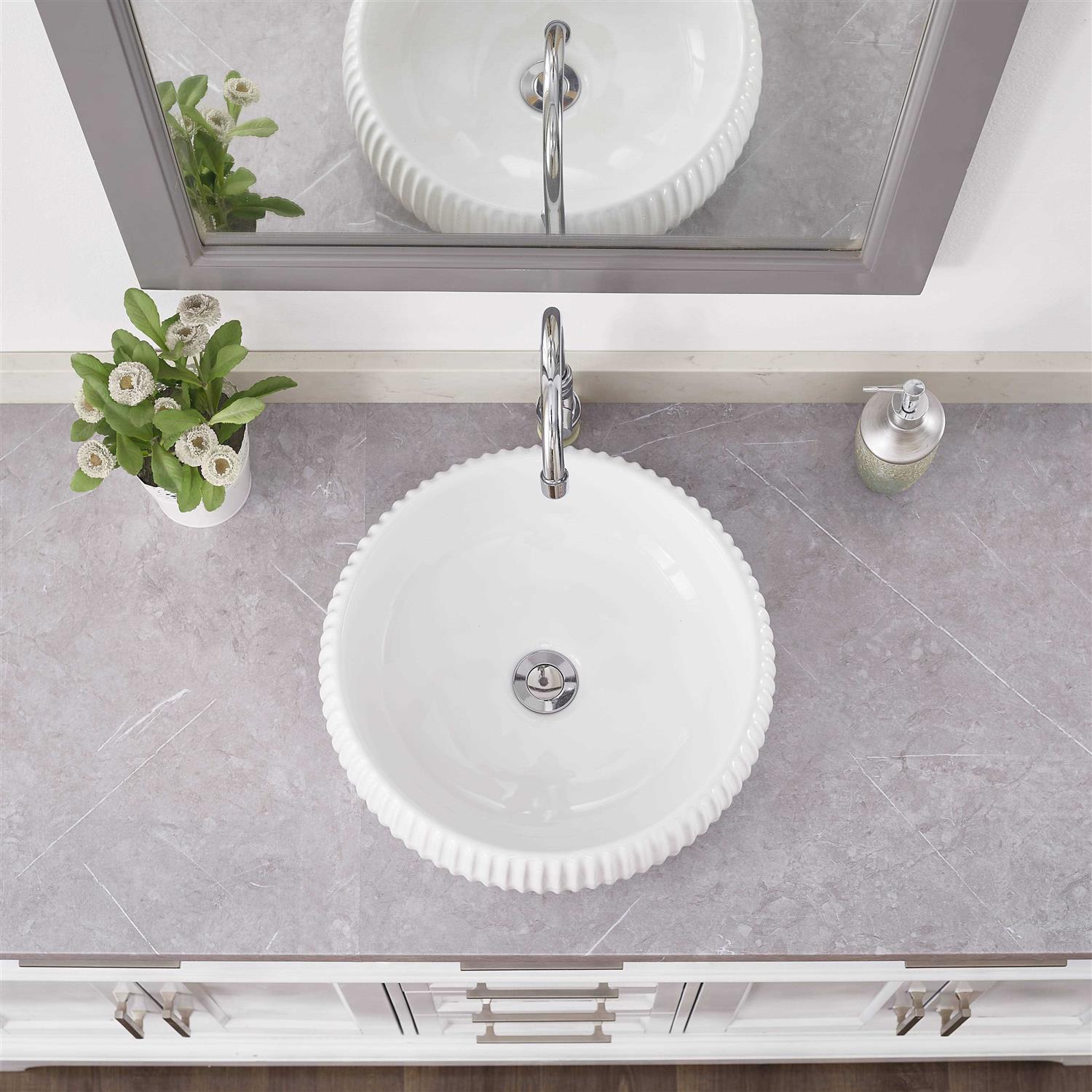 ELLAI Glossy White Vessel Round Modern Bathroom Sink ML-54401 - Image 4