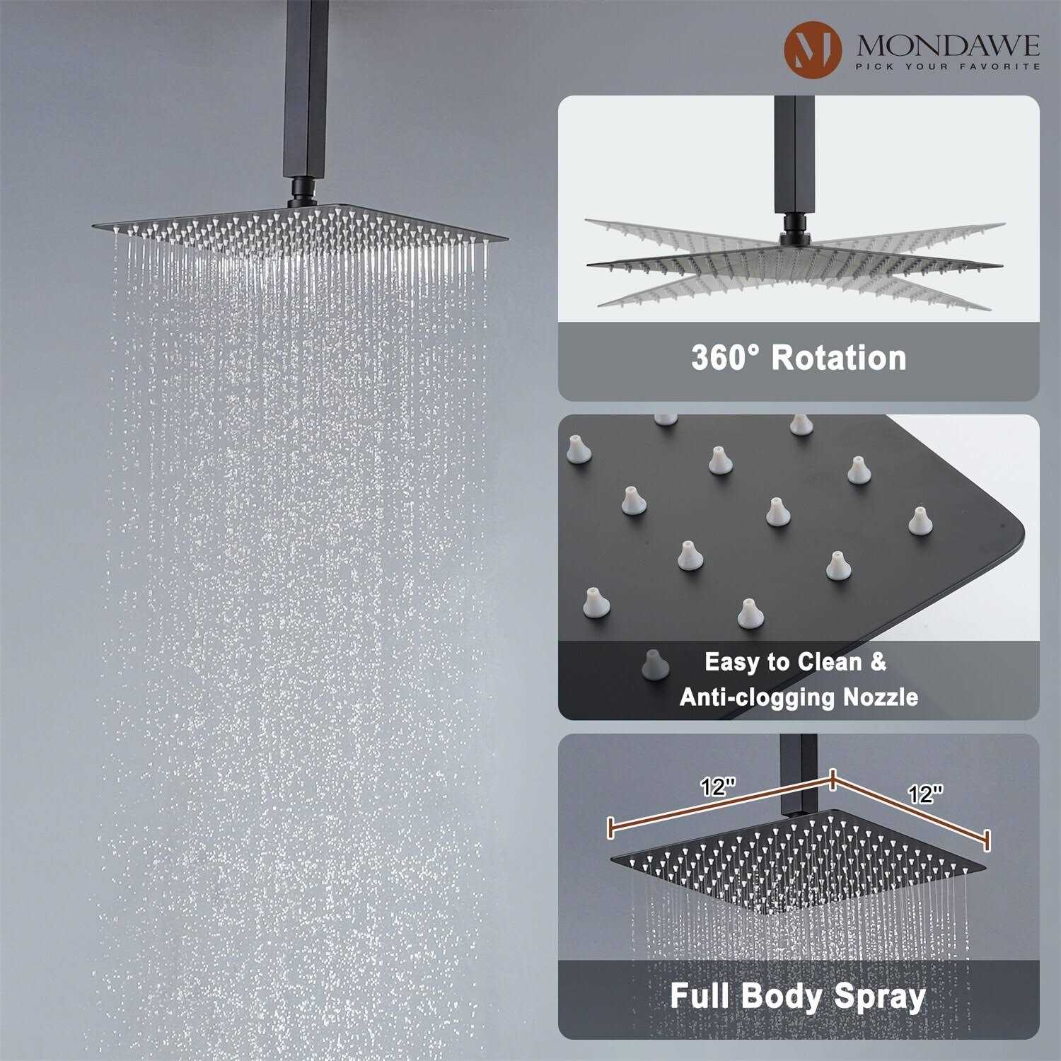 Mondawe MD6865-BG Thermostatic Shower System with Rough-in Valve Finish - Image 3