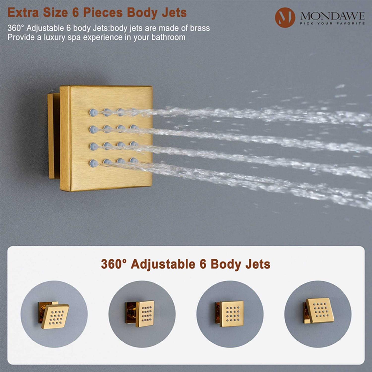 Mondawe MD6865-BG Thermostatic Shower System with Rough-in Valve Finish - Image 4