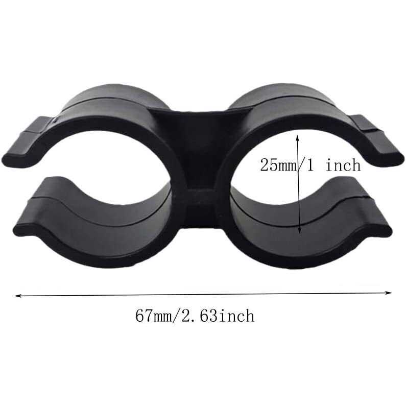 luluxing 20Pcs Black Double Port Pipe Clamps Clips 25mm/1 inch Diameter Shelf Pole Connector Chain Link Fence Panel Clamps