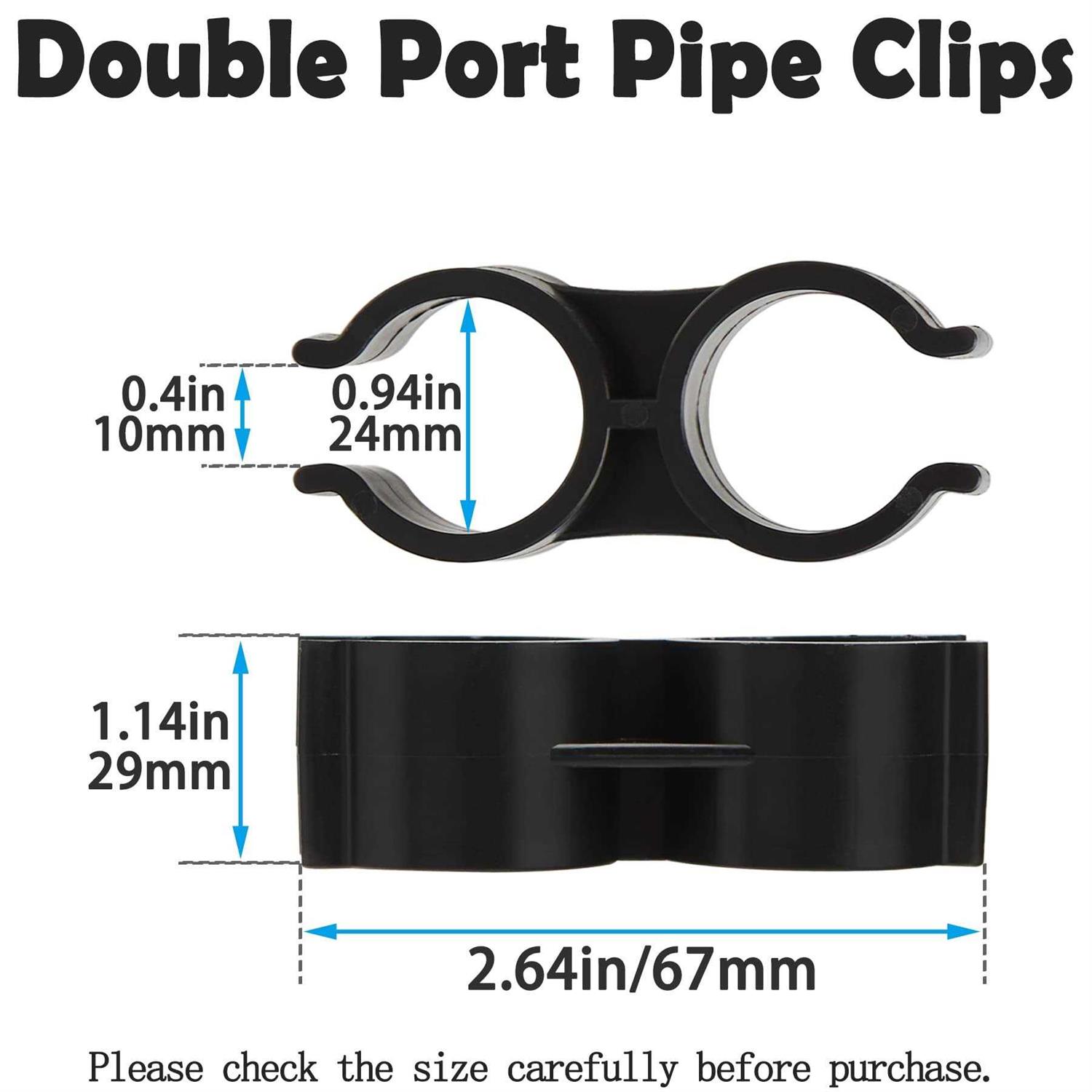 luluxing 20Pcs Black Double Port Pipe Clamps Clips 25mm/1 inch Diameter Shelf Pole Connector Chain Link Fence Panel Clamps - Image 3