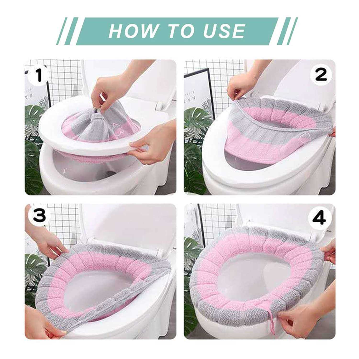 Guojanfon 4 Pieces Toilet Cover Toilet Seat Cover Pads with Handle Toilet Lid Cover Cushion Thicker Bathroom Soft Toilet Seat Cover Soft Thicker - Image 2