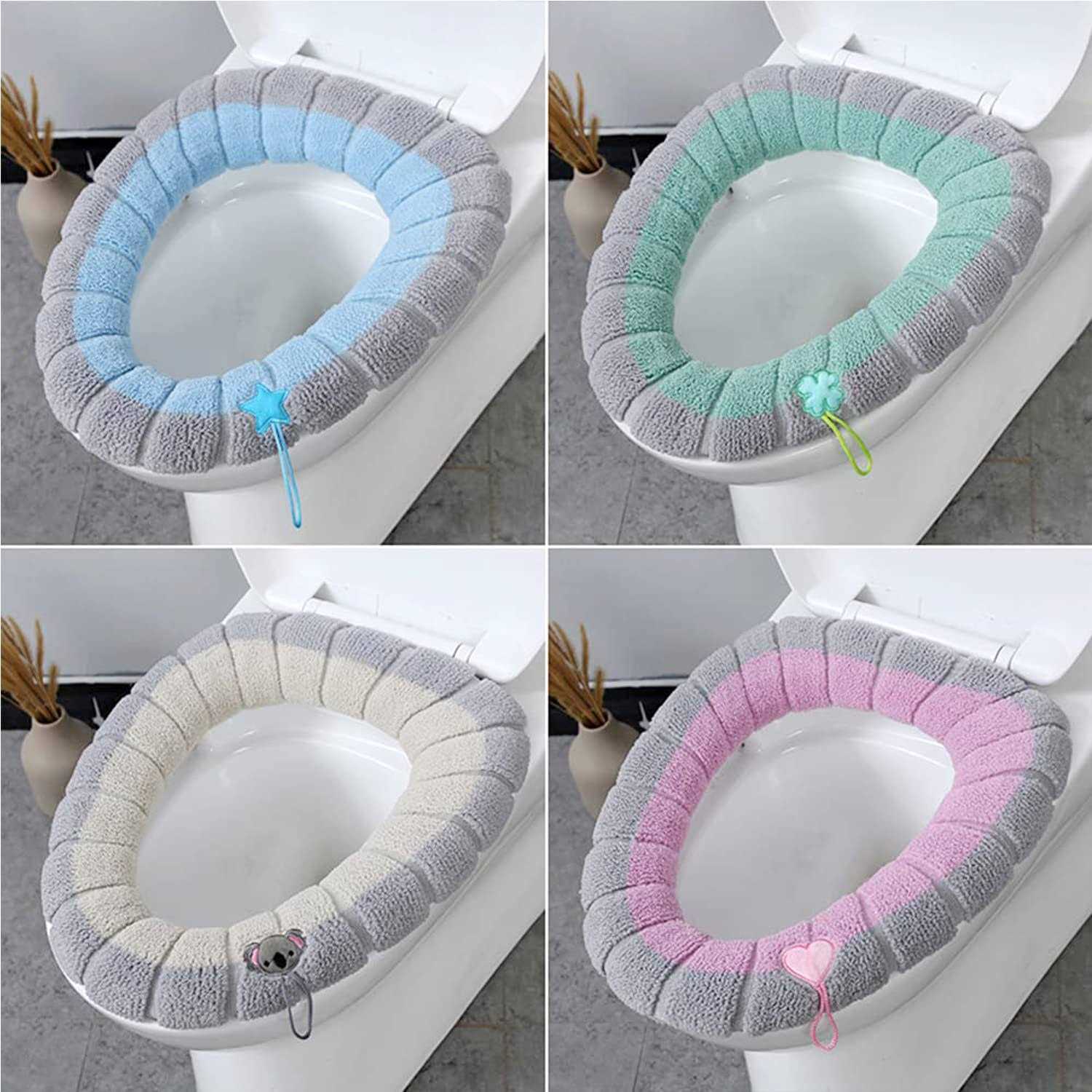 Guojanfon 4 Pieces Toilet Cover Toilet Seat Cover Pads with Handle Toilet Lid Cover Cushion Thicker Bathroom Soft Toilet Seat Cover Soft Thicker - Image 3