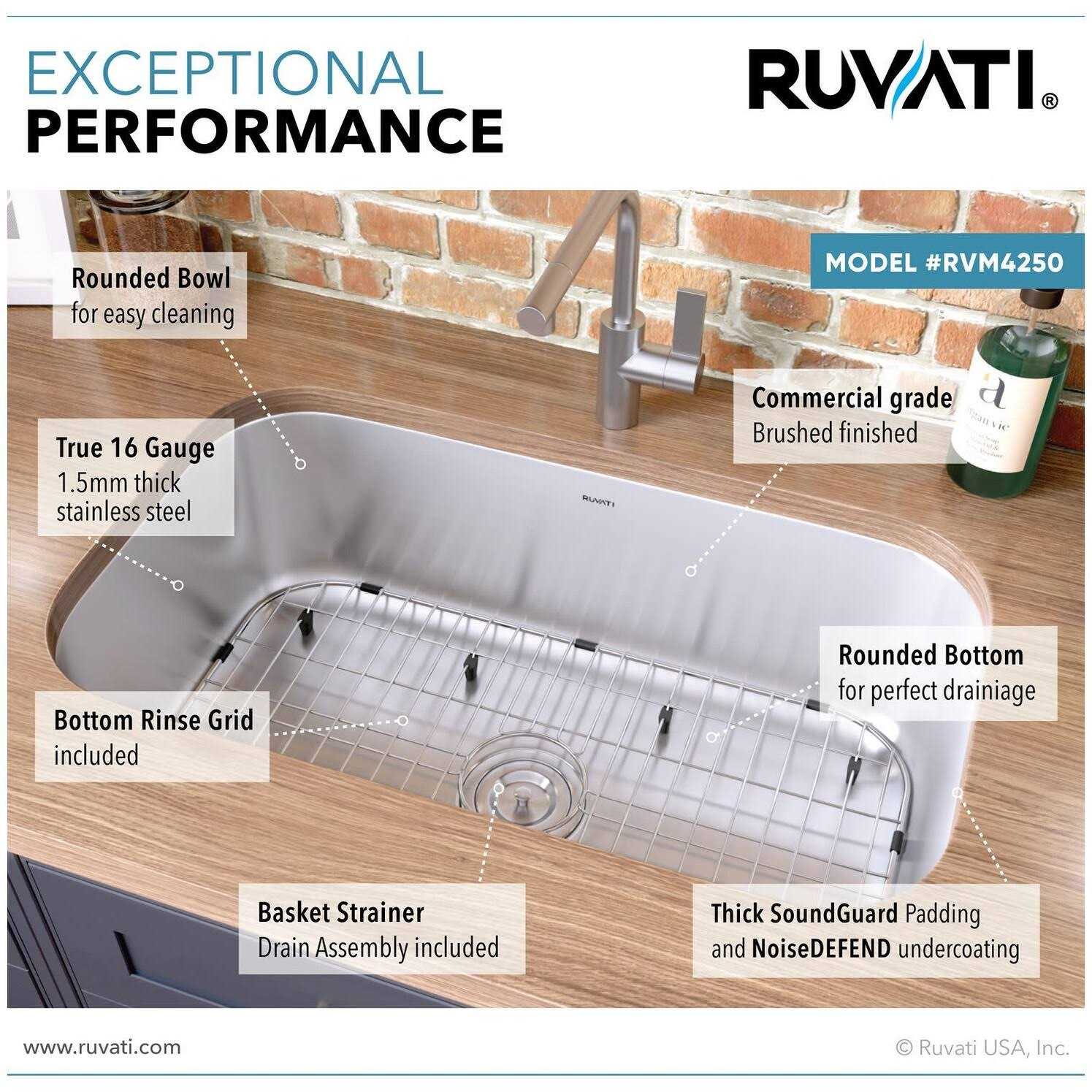 Ruvati 30-inch Undermount 16 Gauge Stainless Steel Kitchen Sink Single Bowl RVM4250 - Image 3