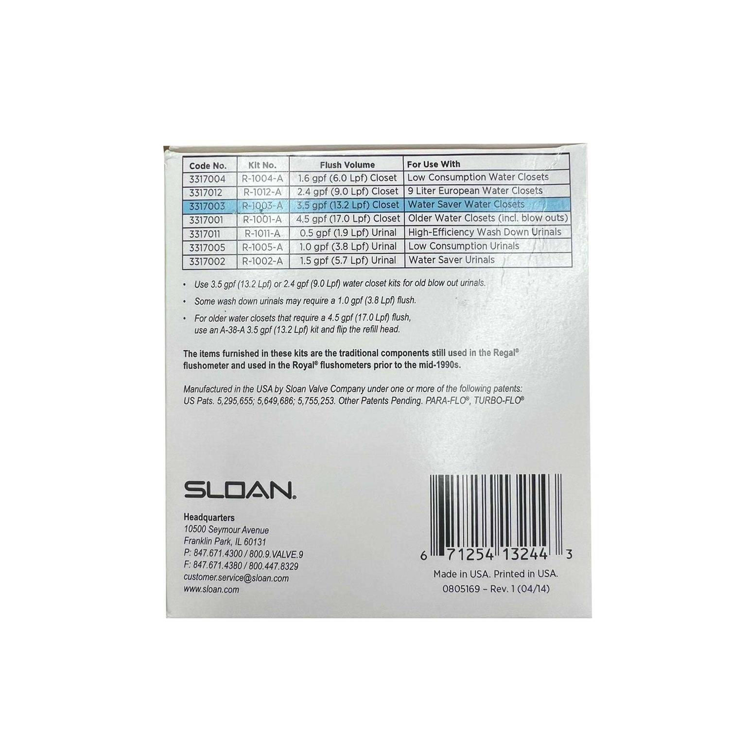 Sloan R-1003-A Closet Rebuild Kit 3317003 - Image 3