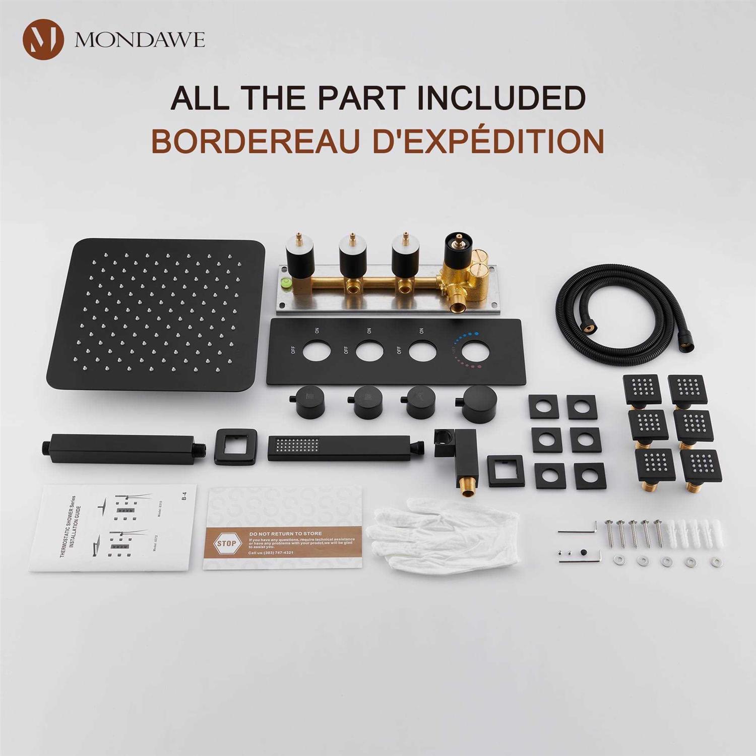 Mondawe Luxury 7-Spray Patterns Thermostatic 12 in. Ceiling Mount Rainfall Dual Shower Heads with 6-Jet - Image 4