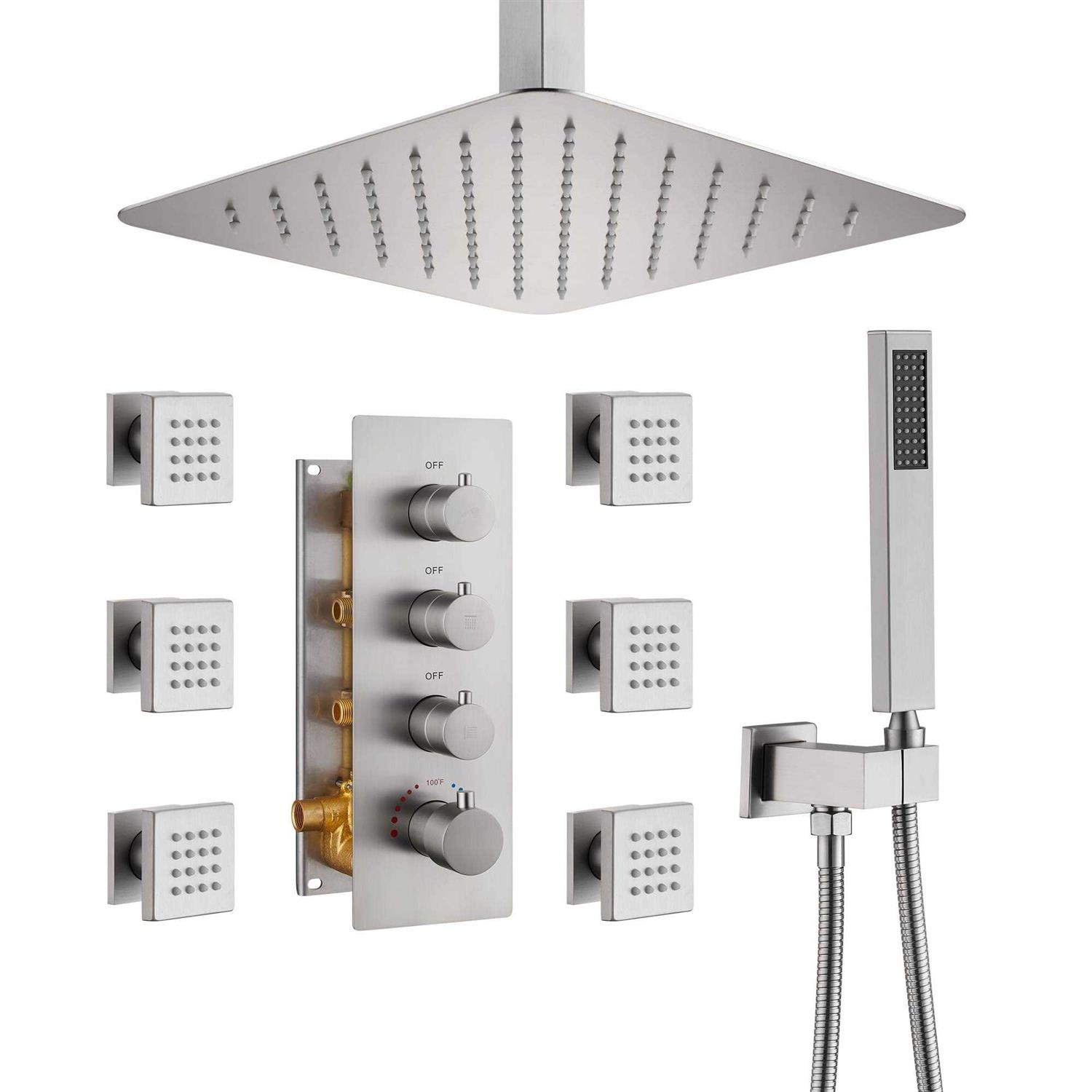 Mondawe Luxury 7-Spray Patterns Thermostatic 12 in. Ceiling Mount Rainfall Dual Shower Heads with 6-Jet - Image 5