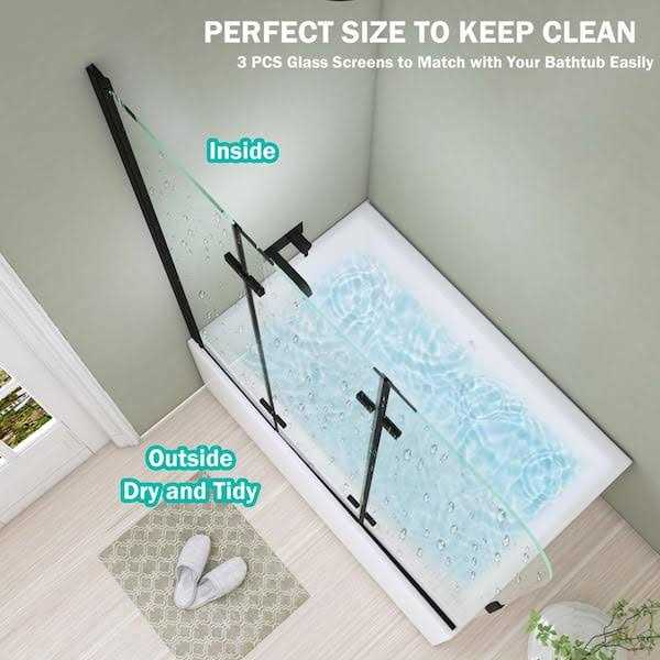 Hypertaire SD12-51-20 51 W x 59H Folding Tub Door Bathtub Screen with Clear Glass Finish - Image 3