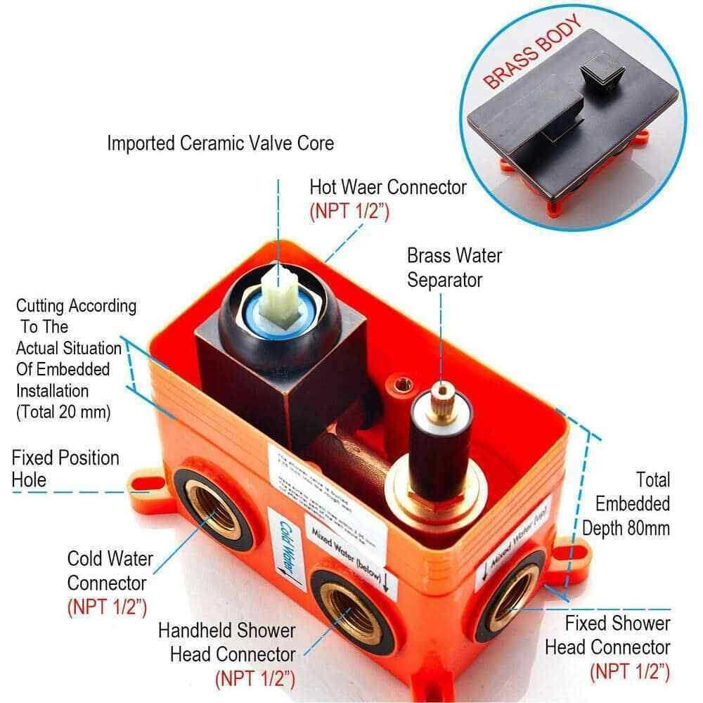 ELLO&ALLO 2-Handle 2 -Spray of Rain Shower Faucet and Handshower Combo Kit with Rectangle Shower Head in Black - Image 5