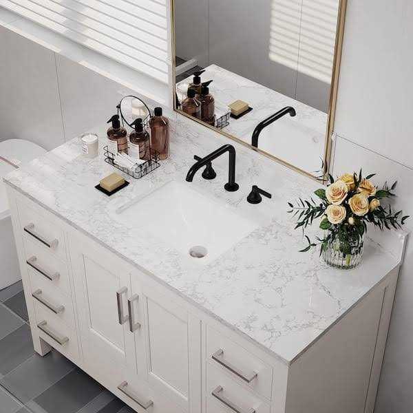 Dimakai 49 in. W x 22 in. D Engineered Stone Composite White Square Single Sink Bathroom Vanity Top Only in Carrara White - Image 4