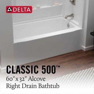 Delta Classic 500 60 in. Right Drain Rectangular Alcove Bathtub - Image 3