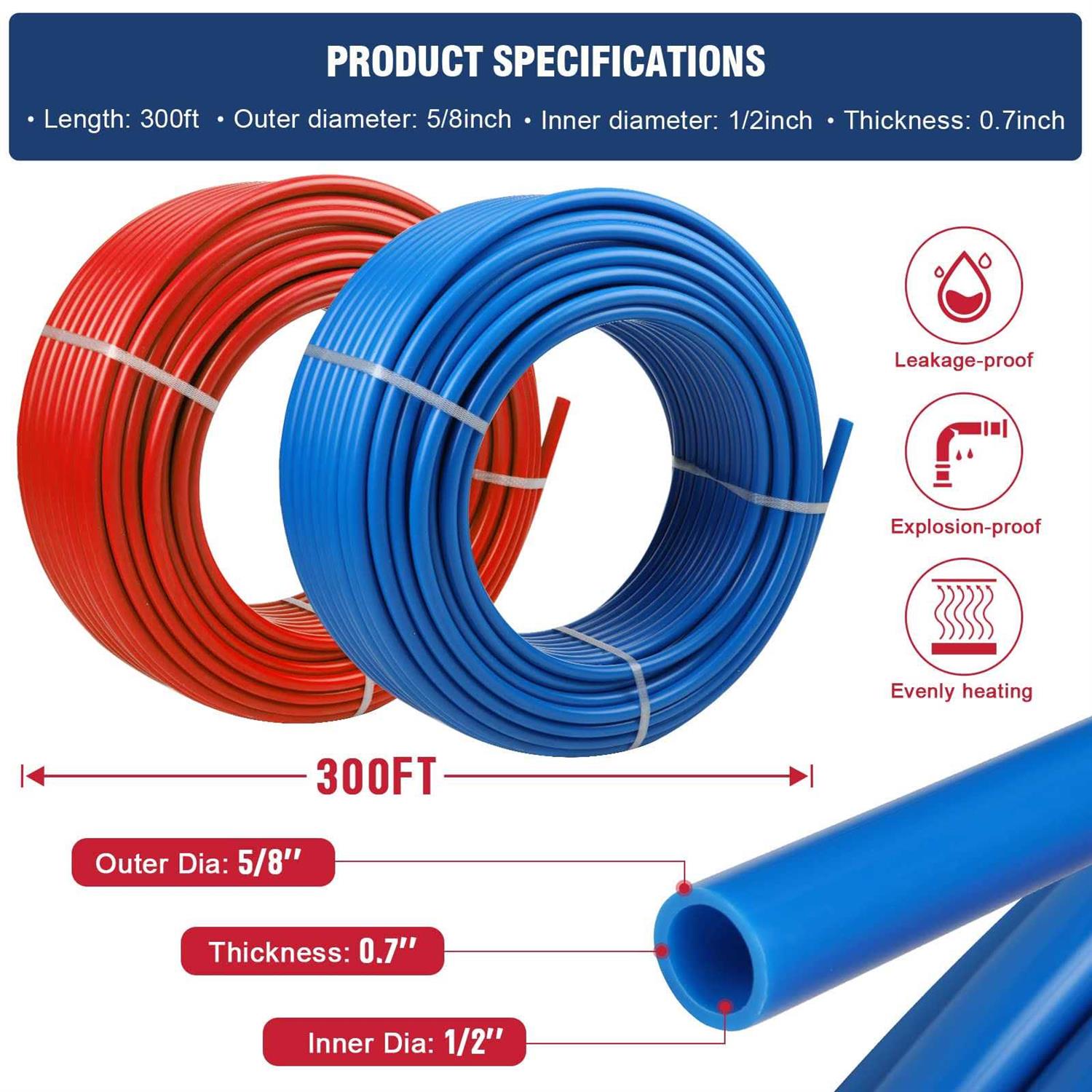PEX Pipe 1/2 Inch 100ft 2 Rolls PEX Tubing EVOH PEX-B Pipe Non Oxygen Barrier Durable Leakage-Proof Flexible for Residential Water Lines in Homes - Image 3
