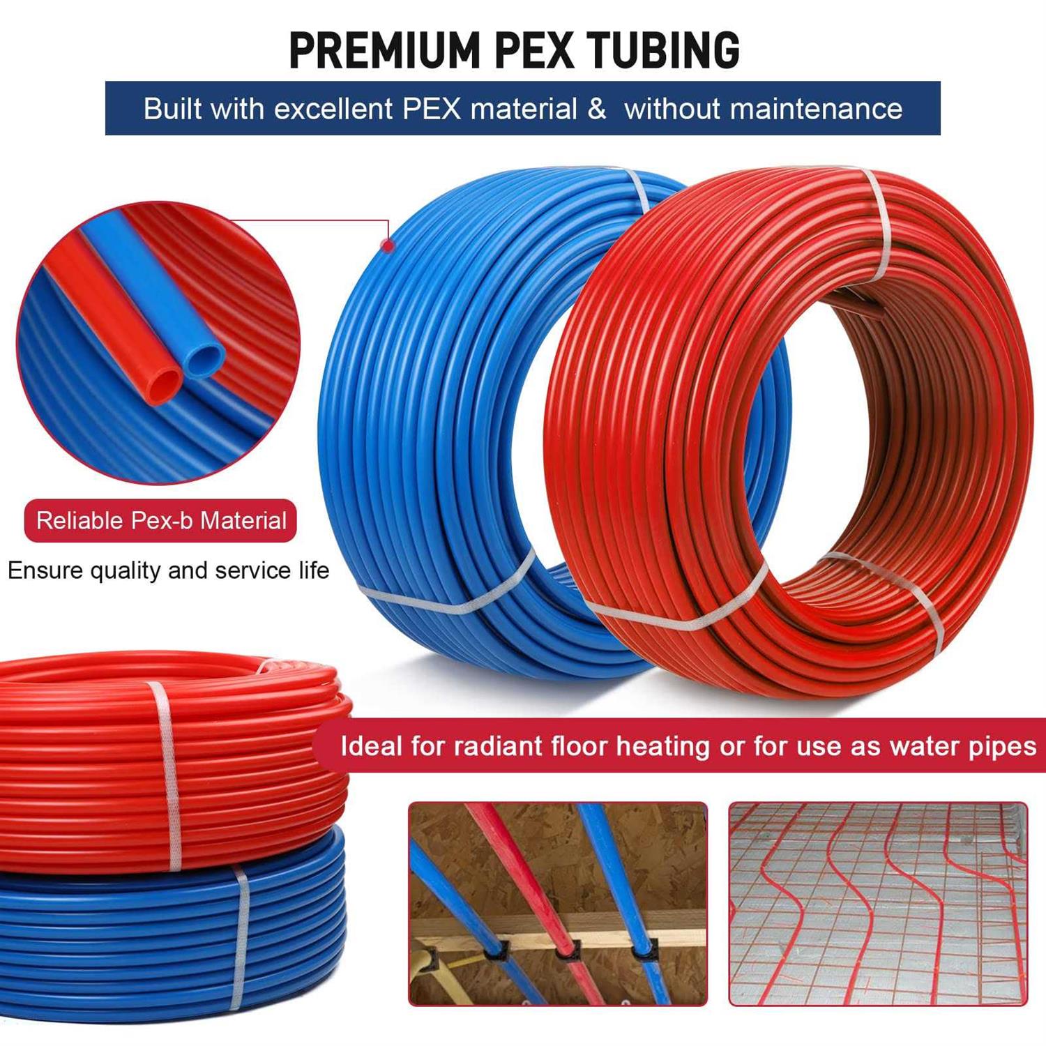 PEX Pipe 1/2 Inch 100ft 2 Rolls PEX Tubing EVOH PEX-B Pipe Non Oxygen Barrier Durable Leakage-Proof Flexible for Residential Water Lines in Homes - Image 4