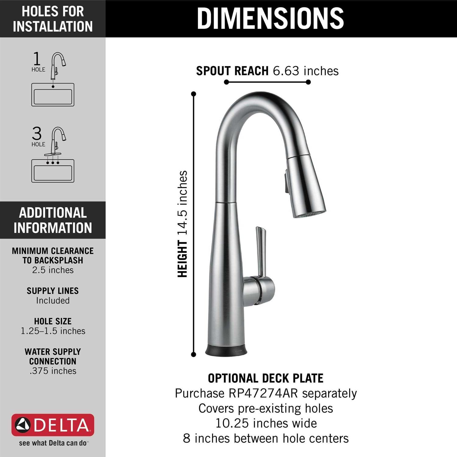 Delta Essa Single Handle Pull-Down Bar / Prep Faucet with Touch2O Technology - Image 5