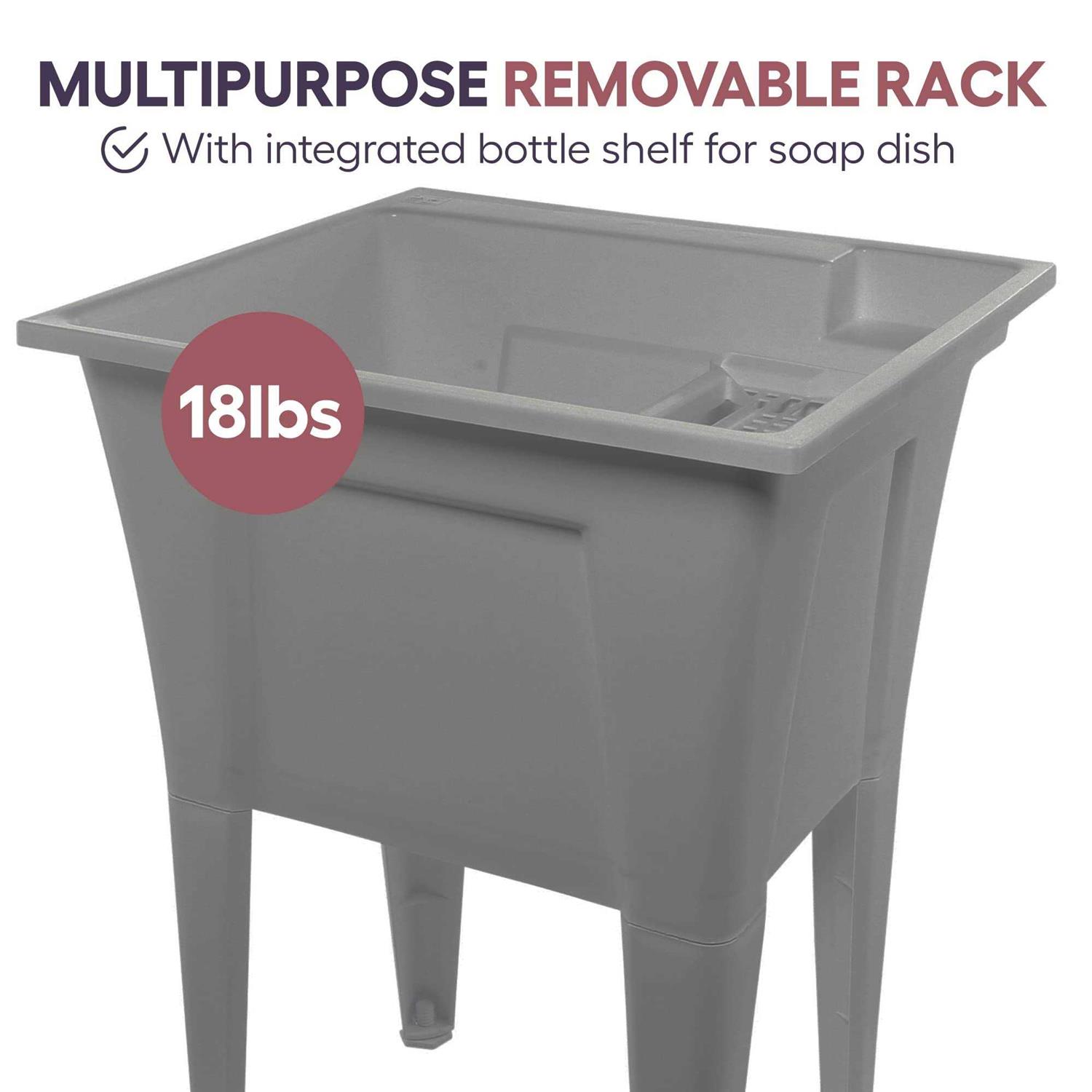 Utility Sink with One-Handle Matte Black Plastic Faucet – Polypropylene Laundry Sink - Image 4