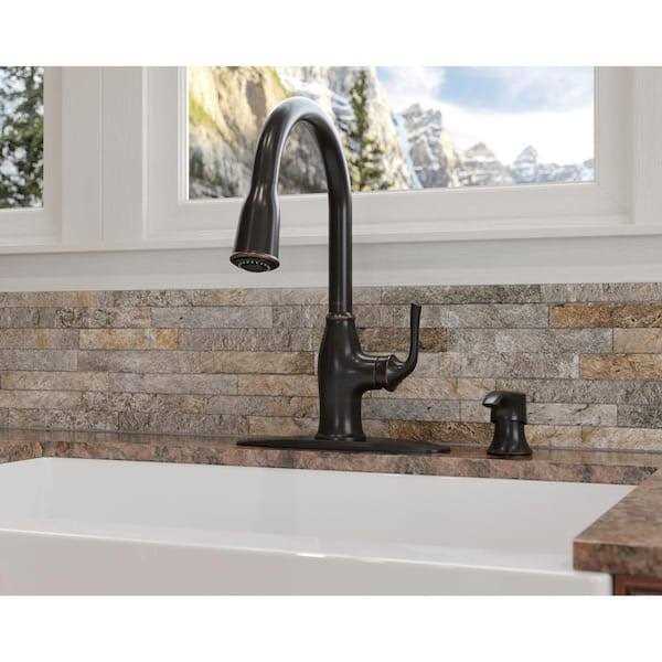 Pfister Rosslyn Single Handle Pull Down Sprayer Kitchen Faucet Tuscan Bronze - Image 3