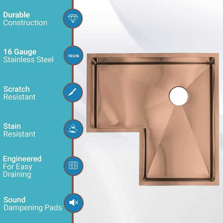 S STRICTLY KITCHEN + BATH Copper 16 Gauge Stainless Steel 30 in. Single Bowl Corner Undermount Workstation Kitchen Sink with Accessories - Image 4