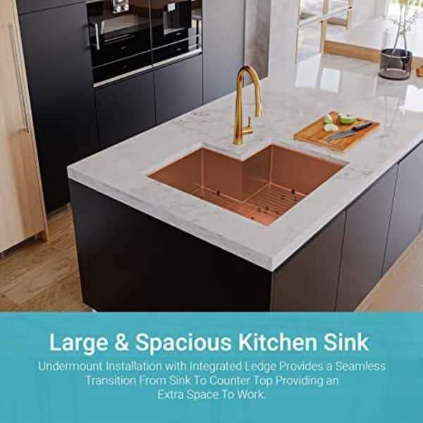 S STRICTLY KITCHEN + BATH Copper 16 Gauge Stainless Steel 30 in. Single Bowl Corner Undermount Workstation Kitchen Sink with Accessories - Image 5