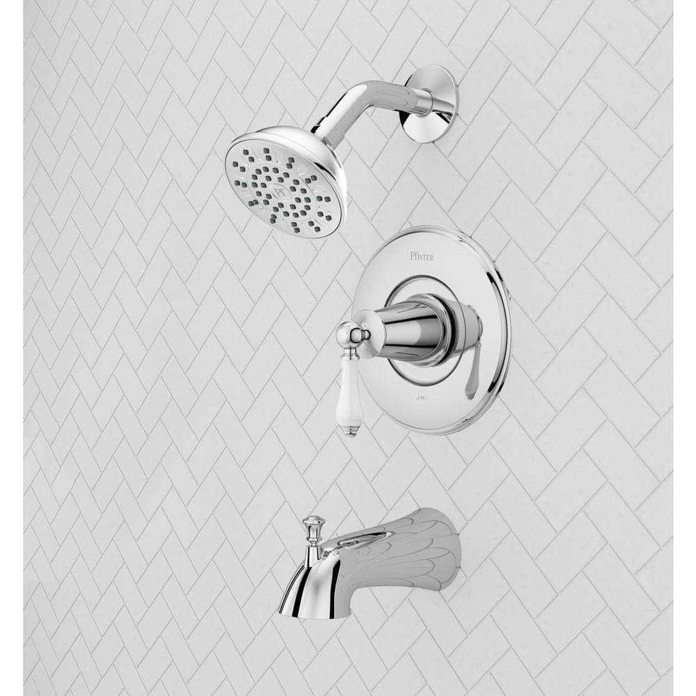 Pfister Courant Single-Handle 1-Spray Tub and Shower Faucet with White Ceramic Lever Handle - Image 4