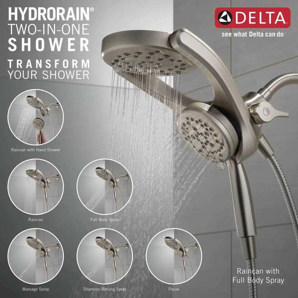 Delta HydroRain Two-in-One 4-Spray Patterns 6 inch Dual Shower Heads Brushed Nickel - Image 5