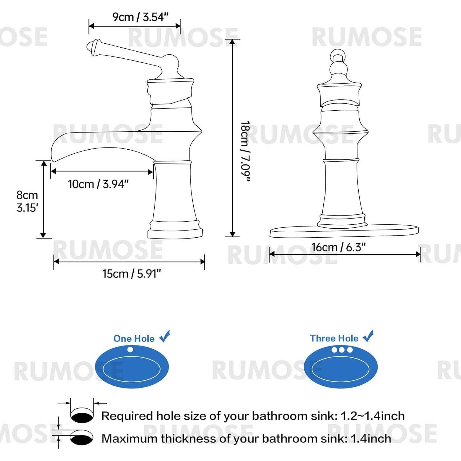 Rumose Bathroom Faucets for Sink 1&3 Hole - Image 4