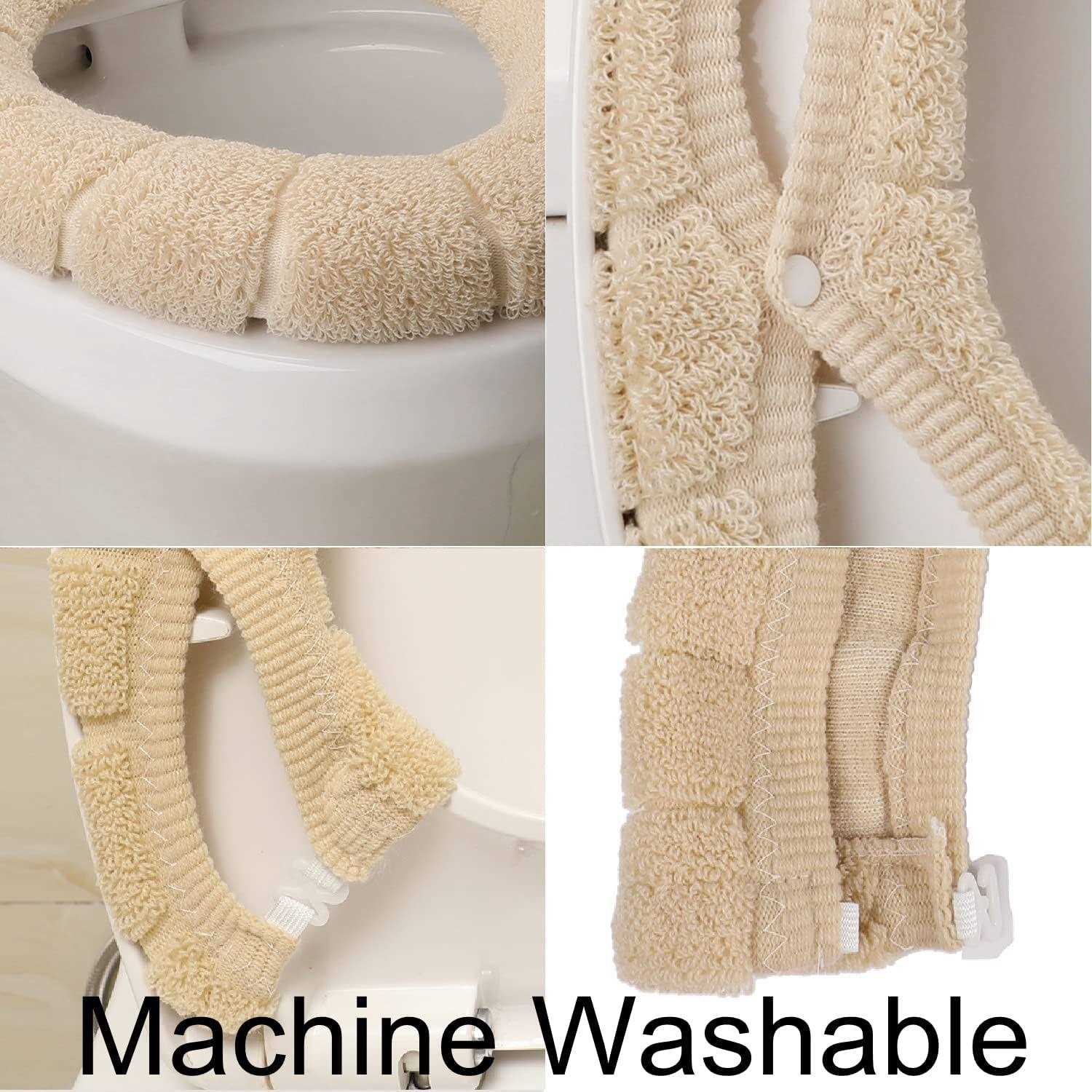 SENOMOR Toilet Seat Cover,Bathroom Soft Thicker Warmer with Snaps Fixed Stretchable Washable Fiber Cloth Toilet Seat Covers Pads Easy Installation& Cleaning - Image 3