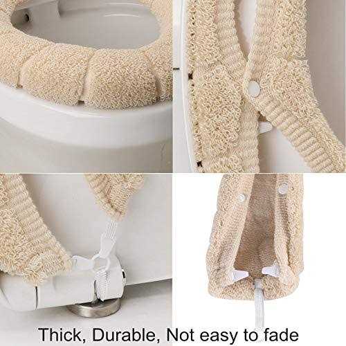 SENOMOR Toilet Seat Cover,Bathroom Soft Thicker Warmer with Snaps Fixed Stretchable Washable Fiber Cloth Toilet Seat Covers Pads Easy Installation& Cleaning - Image 4