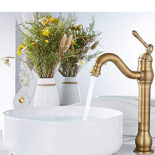 Ggstudy 360A Swivel Antique Brass Bathroom Vessel Sink Faucet Single Handle One Hole Matching with Pop Up Drain - Image 4