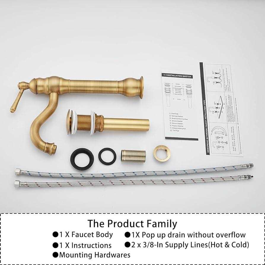 Ggstudy 360A Swivel Antique Brass Bathroom Vessel Sink Faucet Single Handle One Hole Matching with Pop Up Drain - Image 5