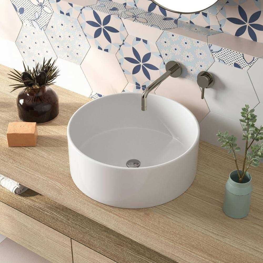 DeerValley DV-1V063 Symmetry White Ceramic Circular Vessel Bathroom Sink - Image 4