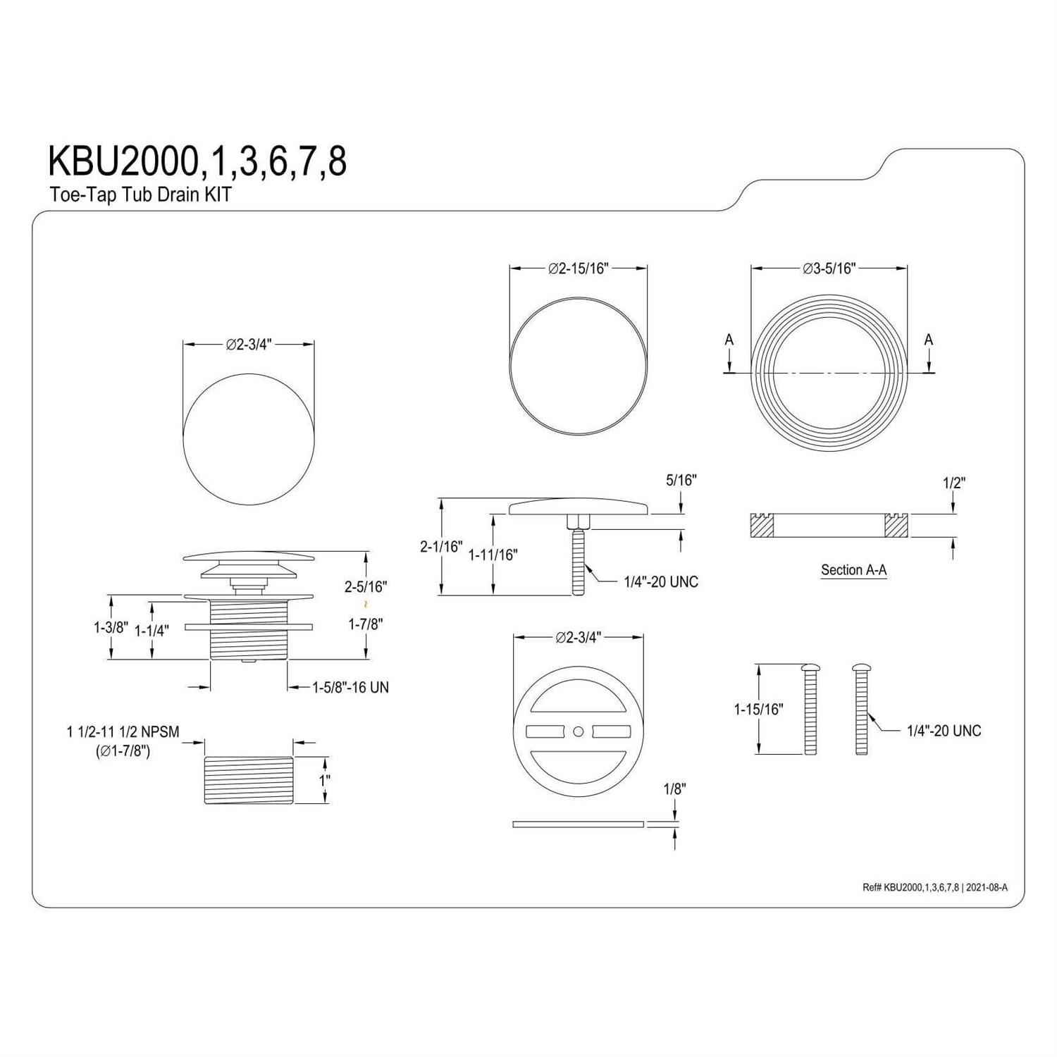 Kingston Brass KBU2001 Eugene Tip-Toe Tub Drain Conversion Kit - Image 2