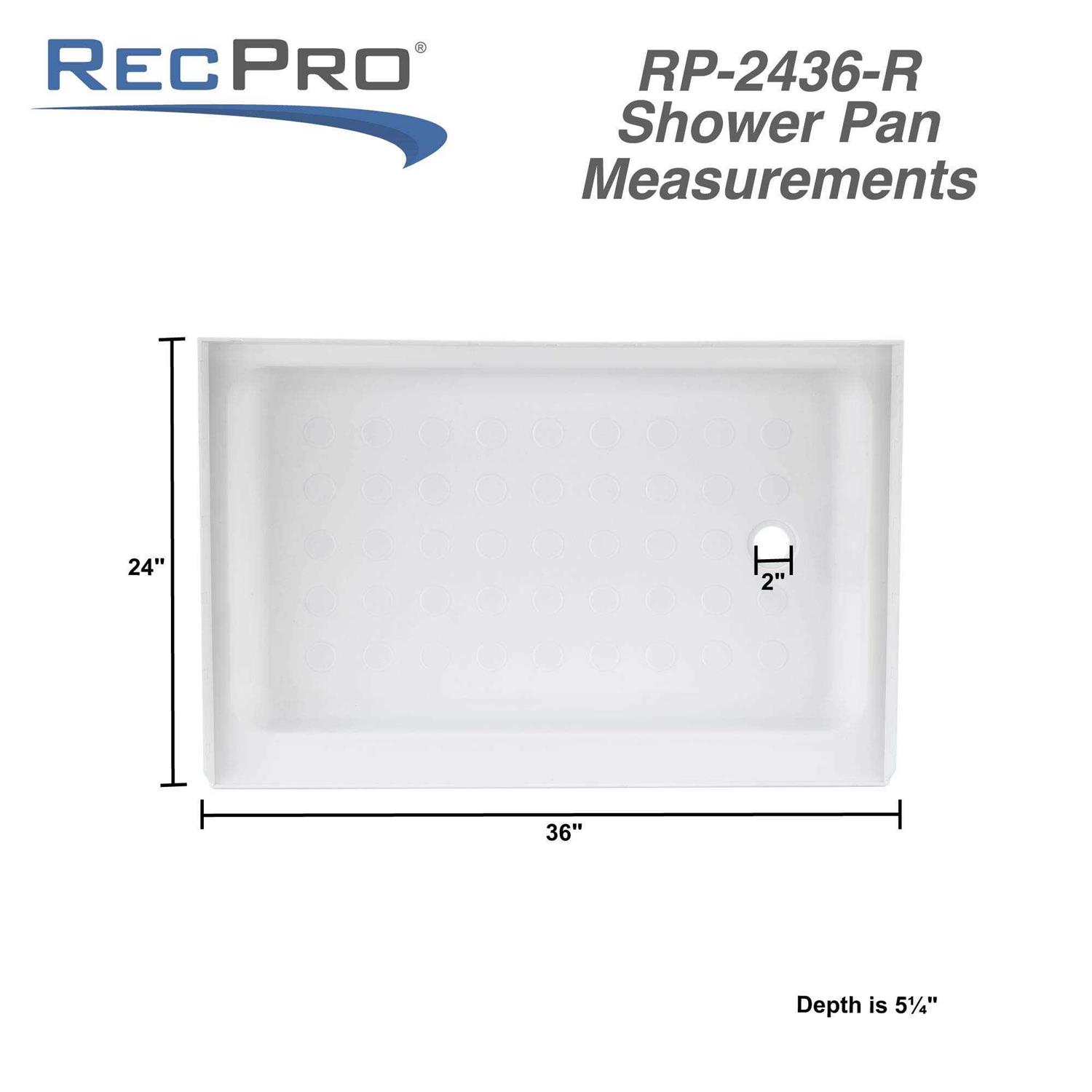 Recpro RV Shower Pan 36 x 24 x 5 Right Drain in White - Image 3