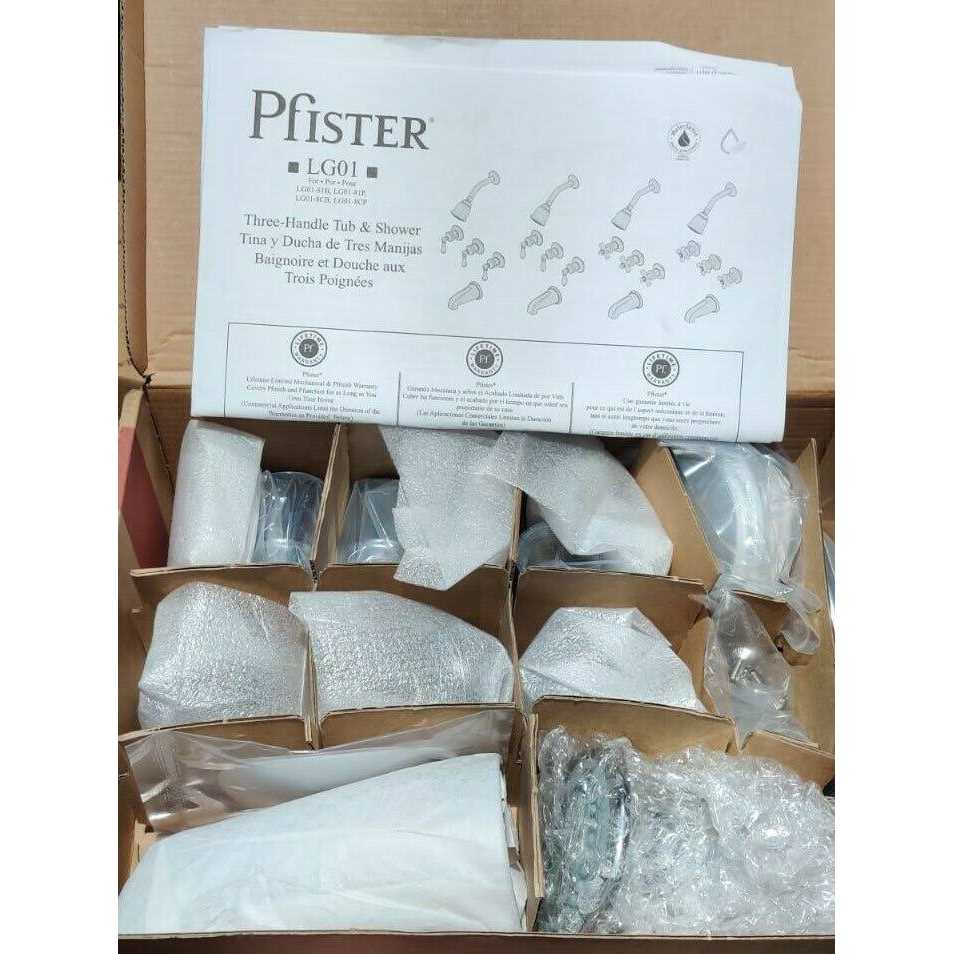 Pfister LG01-8CPC 3-Handle Tub & Shower Faucet with Porcelain Cross Handles Polished Chrome - Image 3