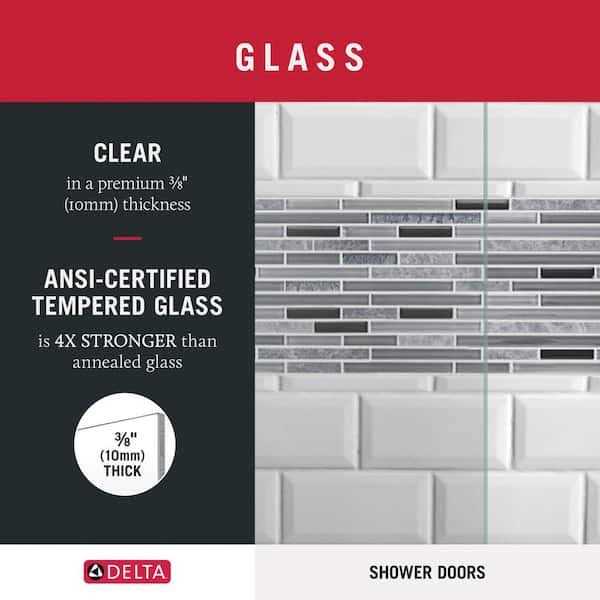 Delta Lyndall 60 in. x 71-1/2 in. Frameless Mod Soft-Close Sliding Shower Door 1/4 Clear Glass - Image 4