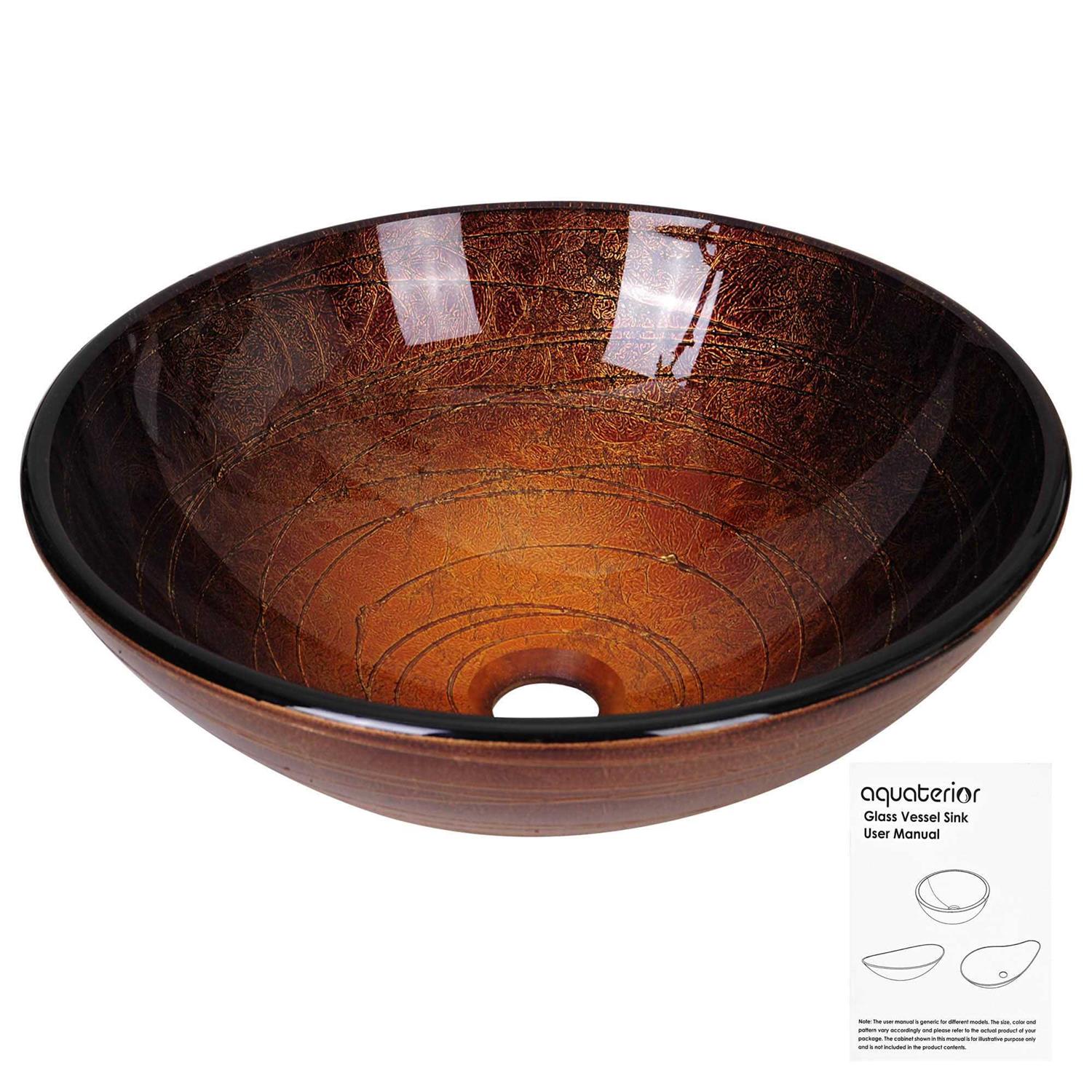 Aquaterior Tempered Glass Vessel Sink Bathroom Lavatory Round Bowl Pattern Basin - Image 3