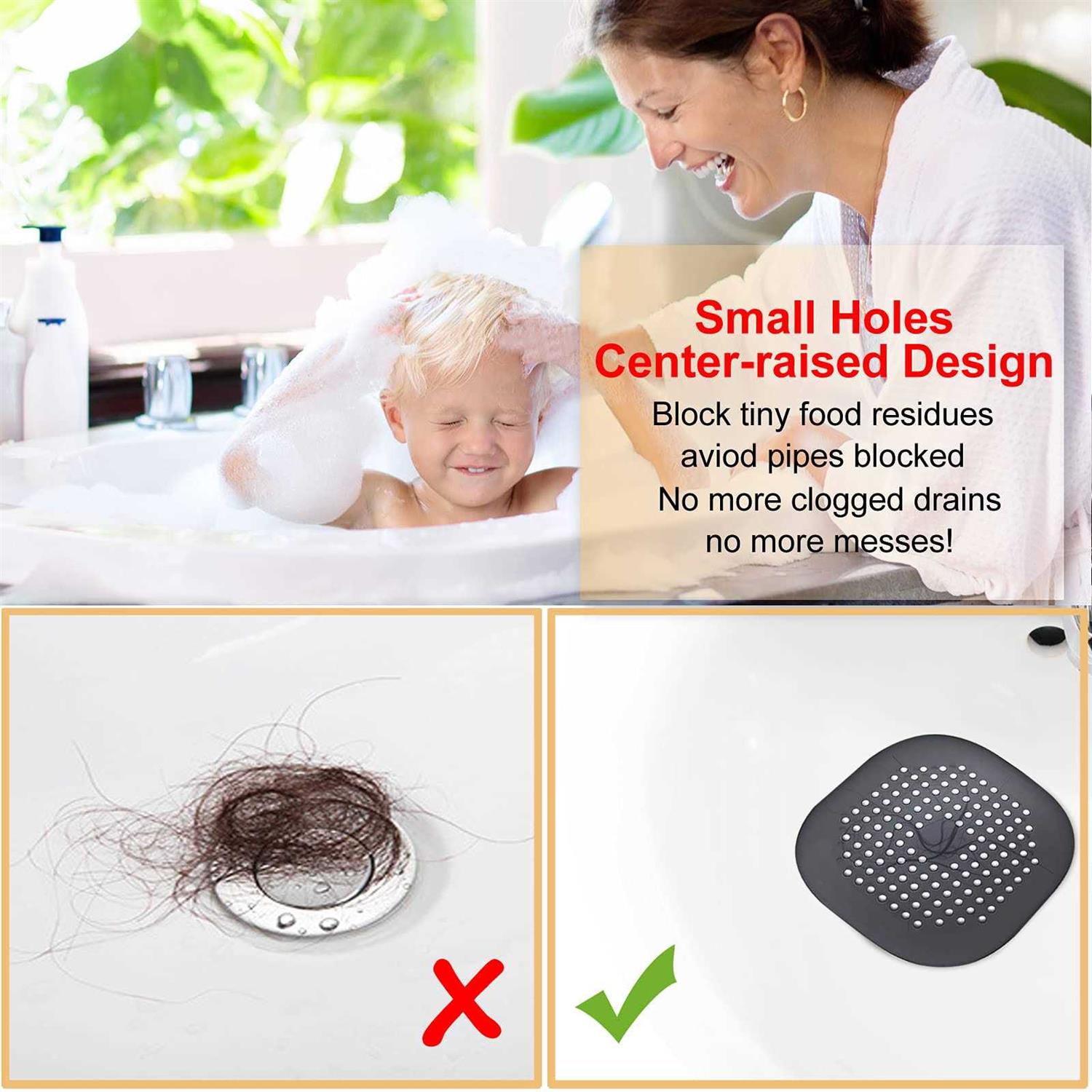 Bovinde Hair Drain Catcher,Square Drain Cover for Shower Silicone Hair Stopper with Suction Cup,Easy to Install Suit for Bathroom 2 Pack - Image 3