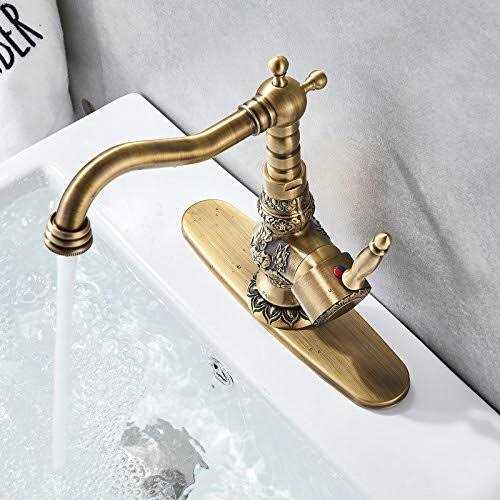 Senlesen Antique Brass Swivel Spout Bathroom Faucet Vanity Sink Mixer Tap with Cover Plate - Image 5