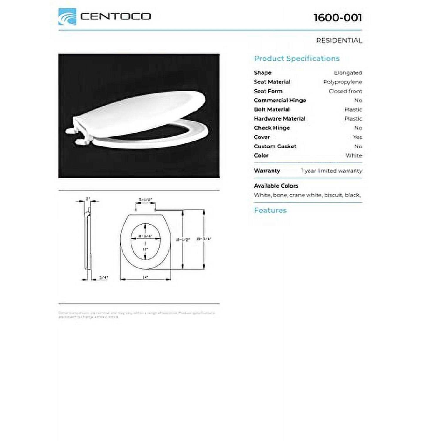 Centoco Elongated Plastic Toilet Seat - Image 3