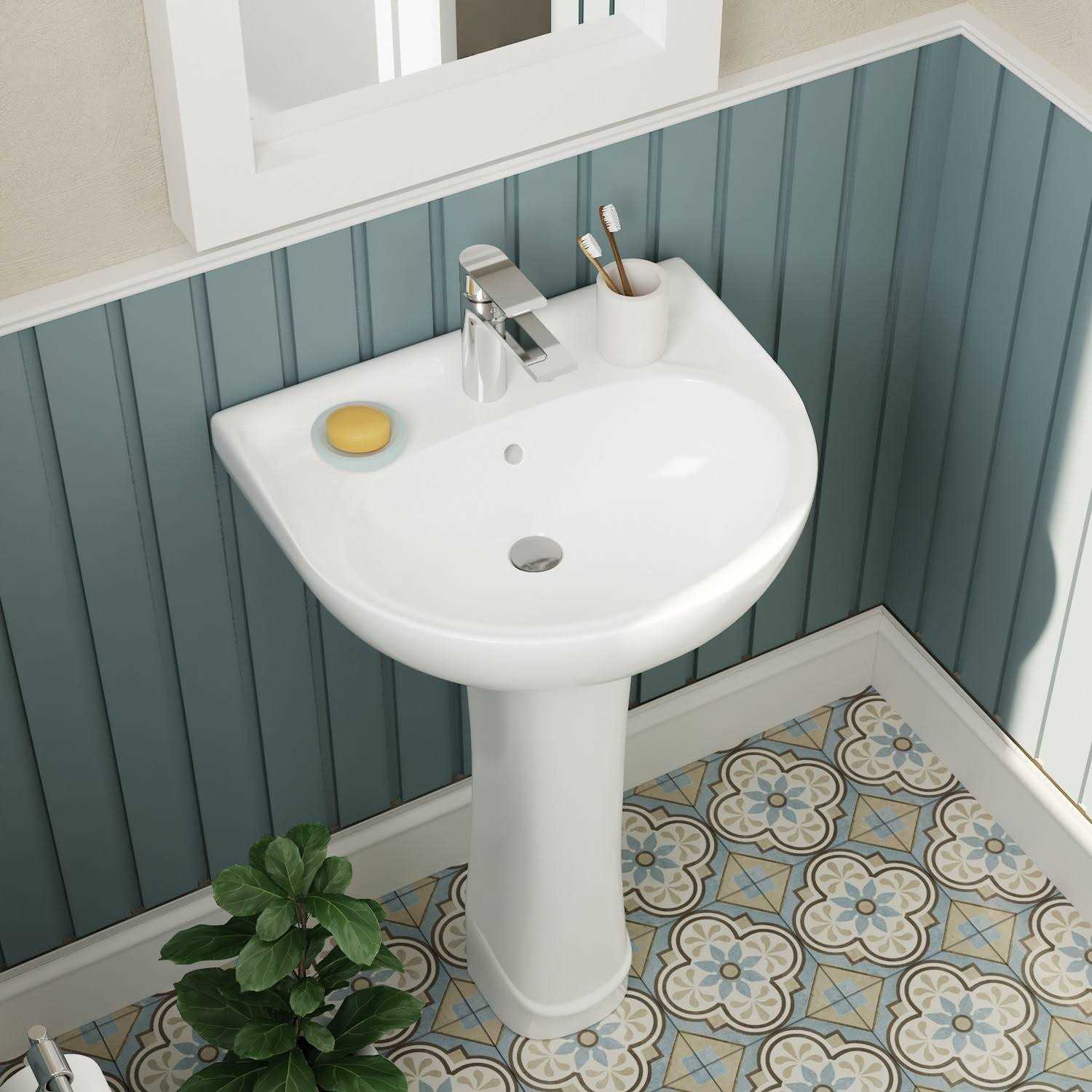 DeerValley DV-1P525 Ally 20 X 17 Modern U-Shape White Ceramic Pedestal Bathroom Sink With Overflow - Image 5