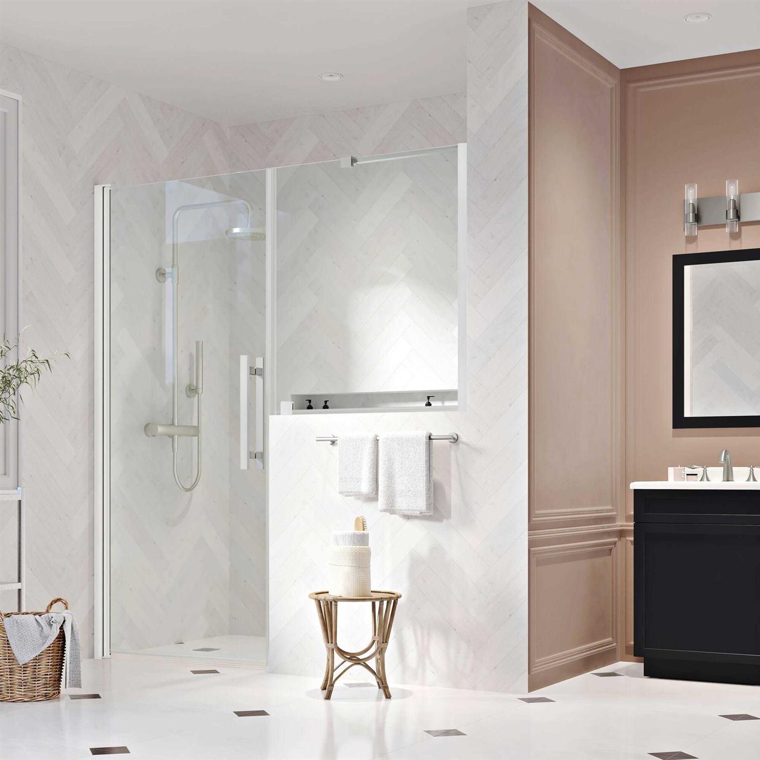 Ove Decors Pasadena 59-13/16 in. W x in. H Alcove Frameless Pivot Shower Door in Chrome with Buttress Panel PA05A0100 - Image 3