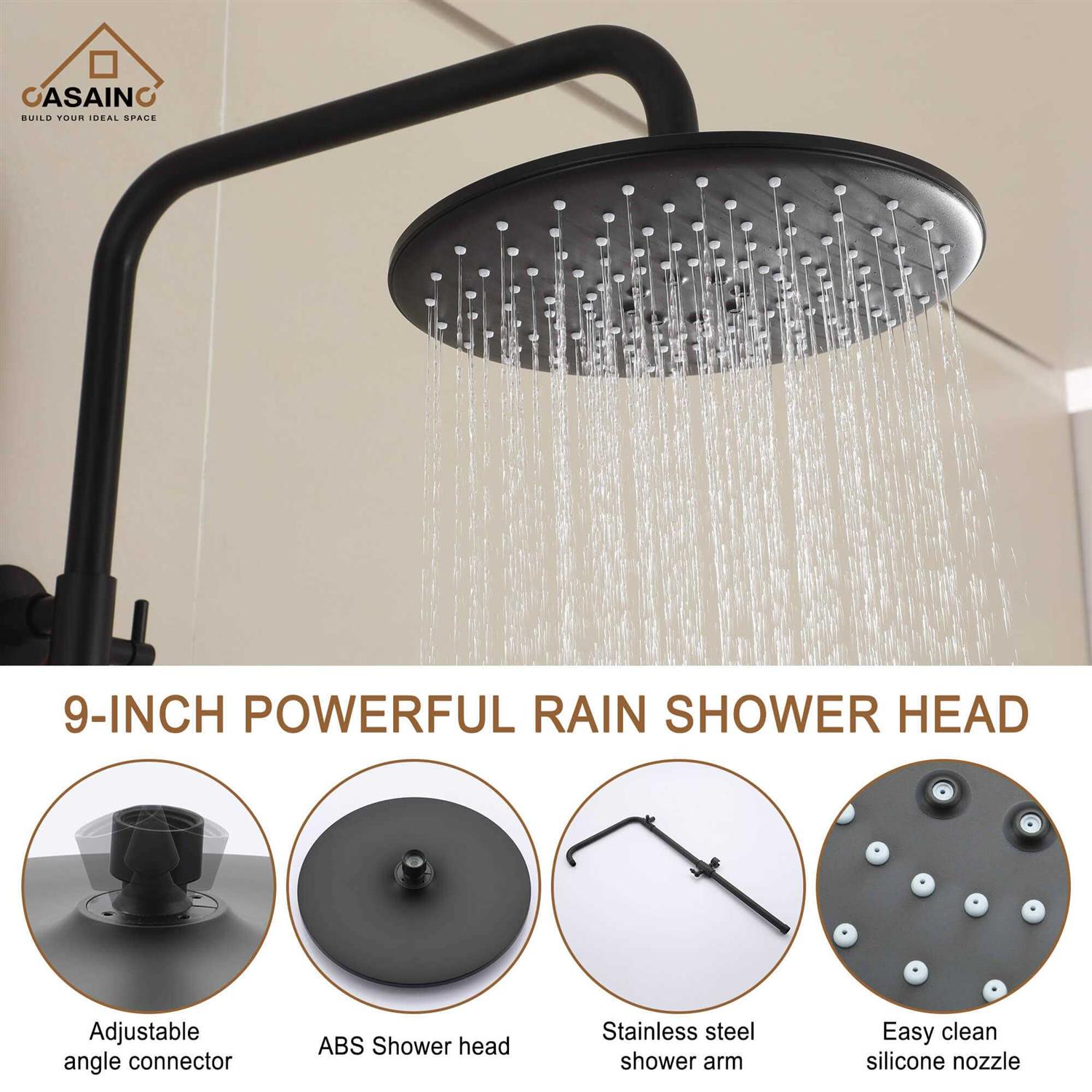 CASAINC Exposed Pipe Shower System with 10 in.Rainfall Shower Head and Handheld Shower in Matte CS3952-MB - Image 3