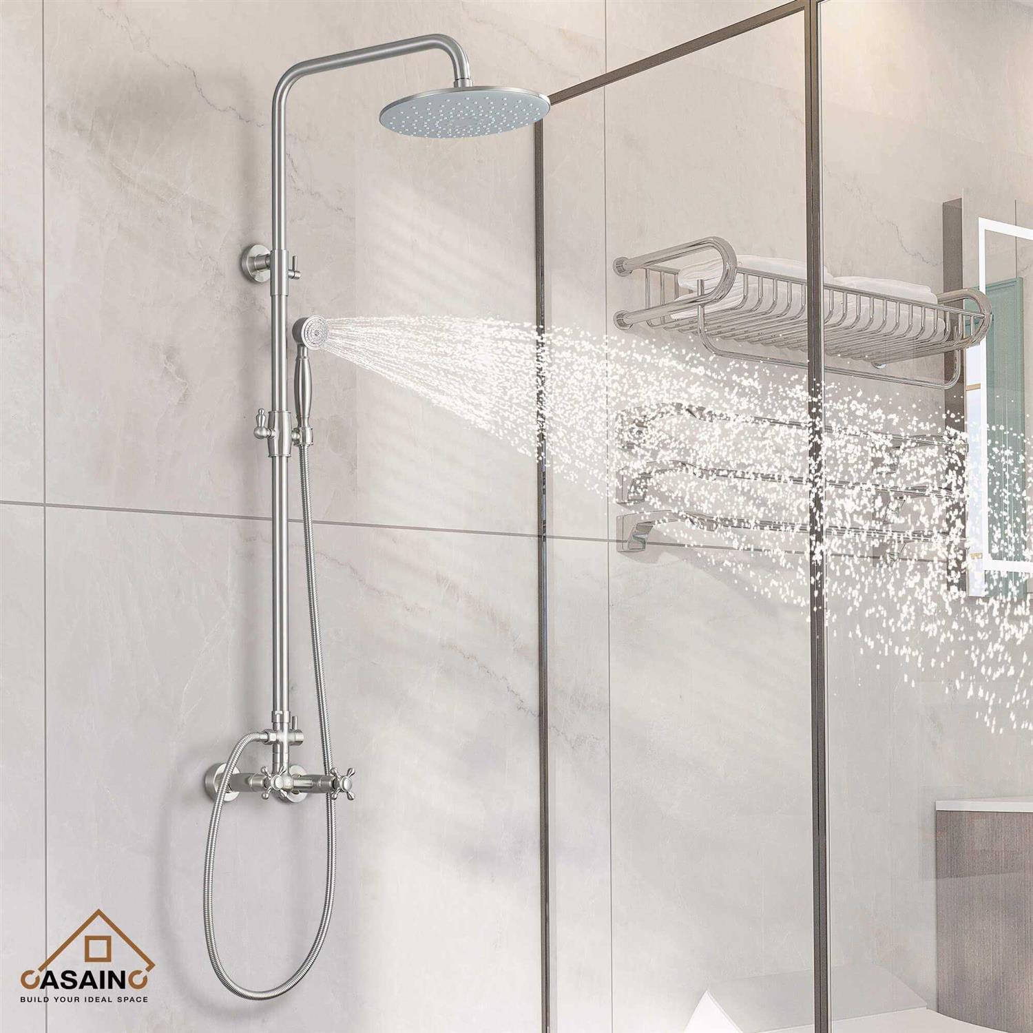 CASAINC Exposed Pipe Shower System with 10 in.Rainfall Shower Head and Handheld Shower in Matte CS3952-MB - Image 4