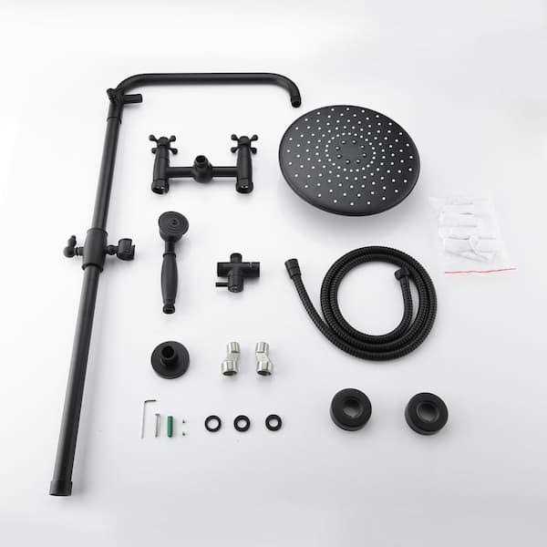 CASAINC Exposed Pipe Shower System with 10 in.Rainfall Shower Head and Handheld Shower in Matte CS3952-MB - Image 5