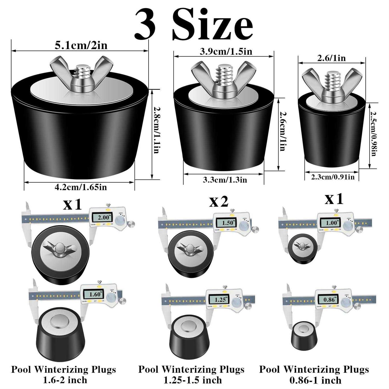 4 Pack 3 Size Pool Return Plugs Pool Skimmer Plug Pool Winterizing Plug Pool Plugs with Stainless Steel Screw for Inground Pool Above Ground Pool - Image 3