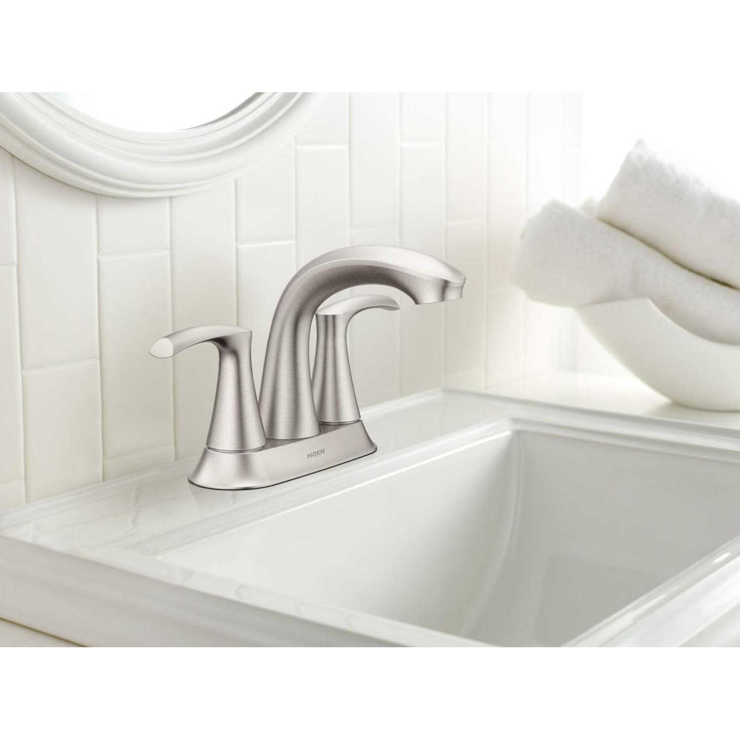Moen Graeden Spot Resist Brushed Nickel 2-Handle 4-in Centerset Bathroom Faucet - Image 5