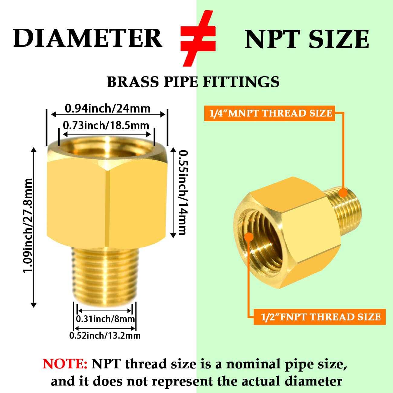 SDTC Tech 2-Pack Brass Pipe Fitting 1/4 NPT Thread Male to 1/2 NPT Thread Female Reducer Adapter - Image 5