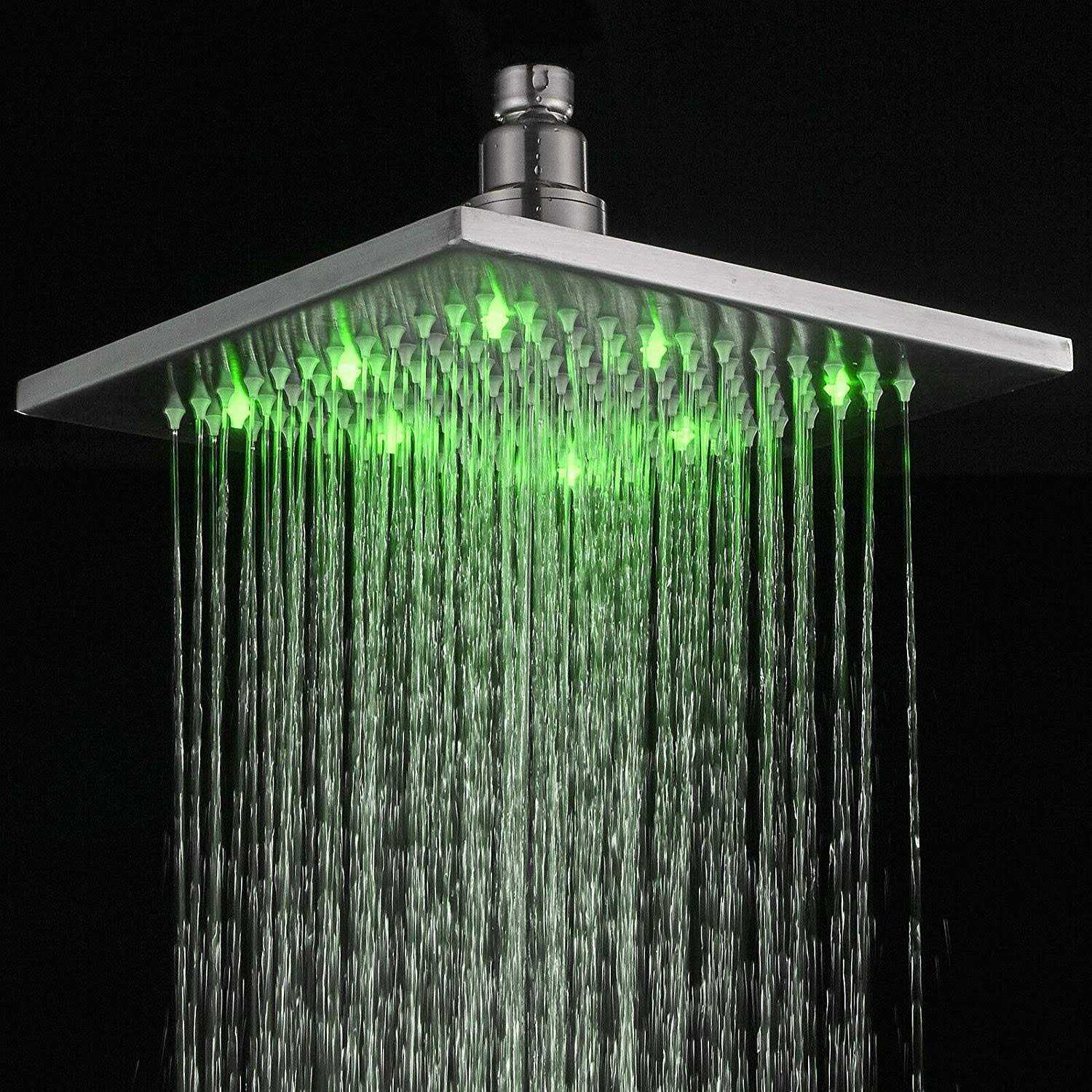 Saeuwtowy 12 Inch LED Rainfall Shower Head Wall Mounted or Ceiling Mounted Brushed Nickel Finish High Pressure - Image 4