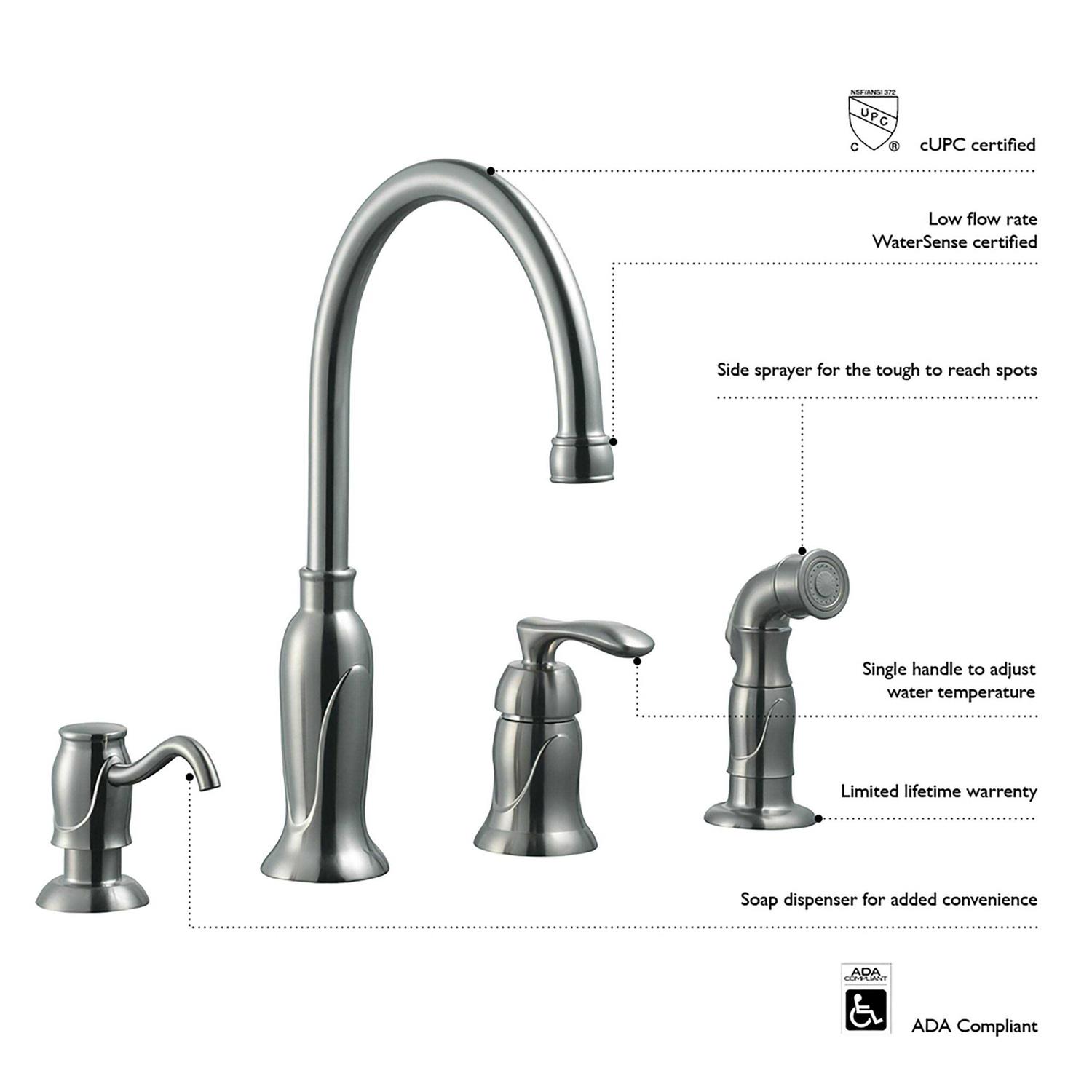 Design House Madison Kitchen Faucet with Side Sprayer and Soap Dispenser in Oil Rubbed - Image 5