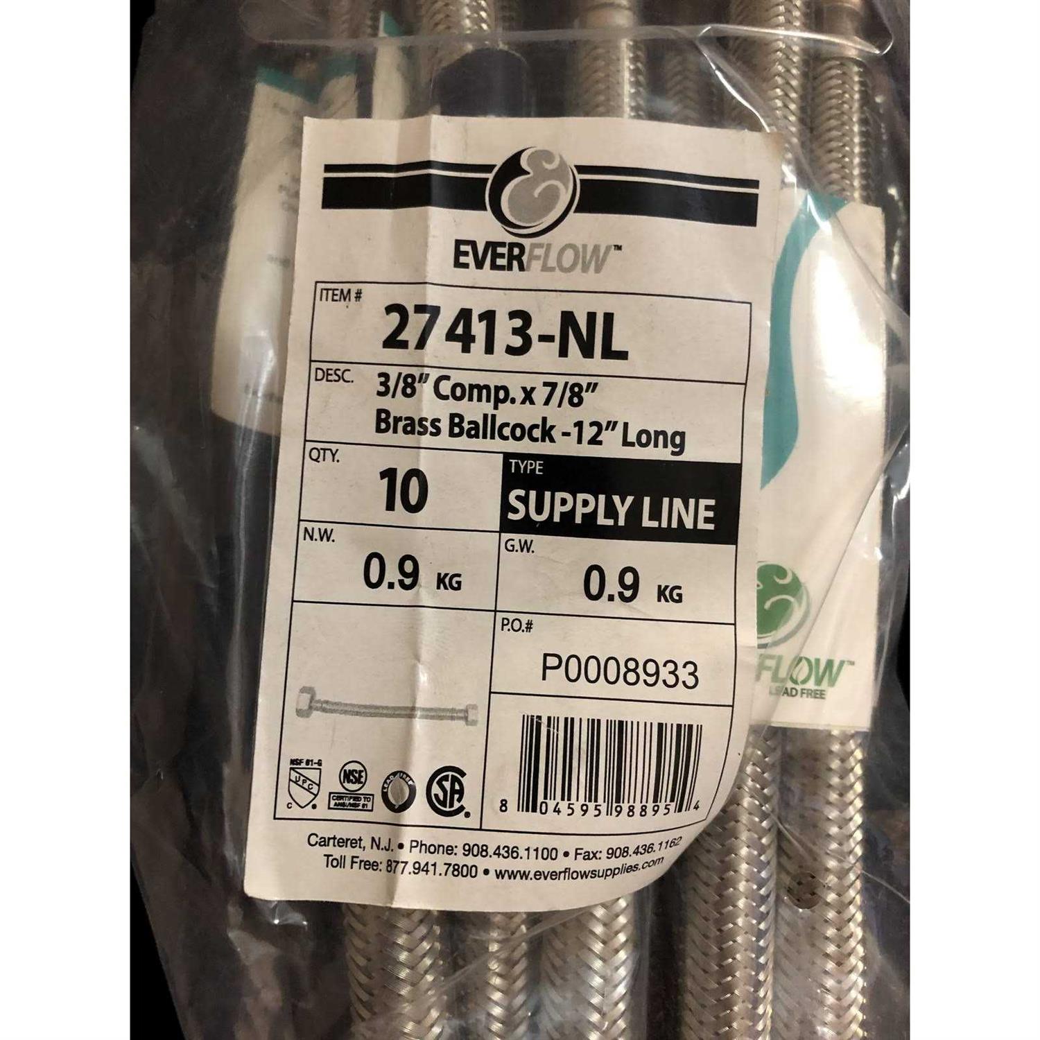 Everflow Supplies 27413-nl Lead Free Stainless Steel Braided Tank Supply Line with 3/8 Compression Fitting and 7/8 BC Brass Nut - Image 3