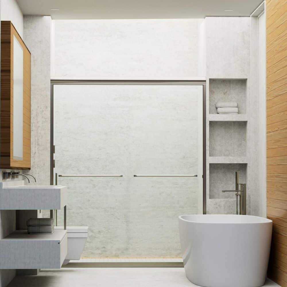 niveal Vale 60 in. W x 72 in. H Sliding Semi-Frameless Shower Door in Chrome with Clear Glass - Image 3